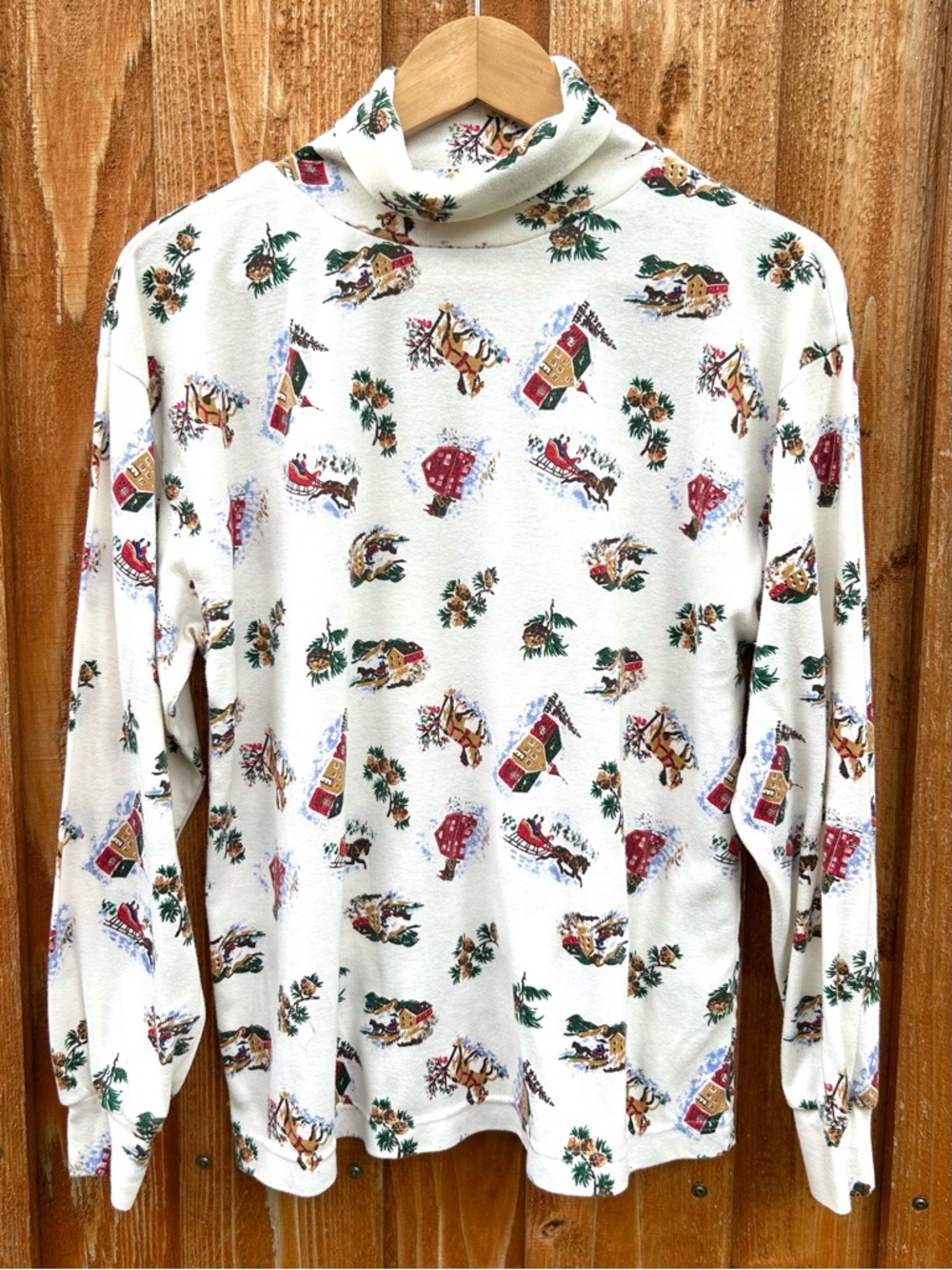 Vintage 80s 90s Penny Lane Snowy Village Turtleneck Top Grandma Cozy Size L